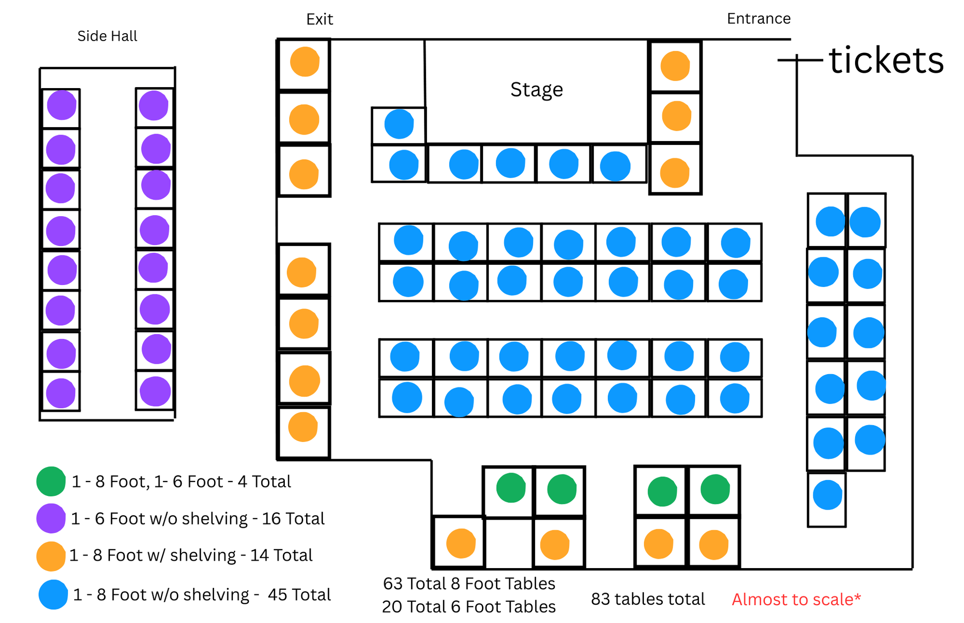 Layout for the 12-27-2025 show. There will be 83 tables.